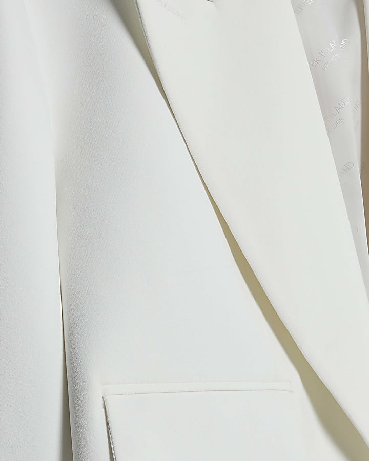 White Long Sleeve Lapel Detail Cropped Blazer