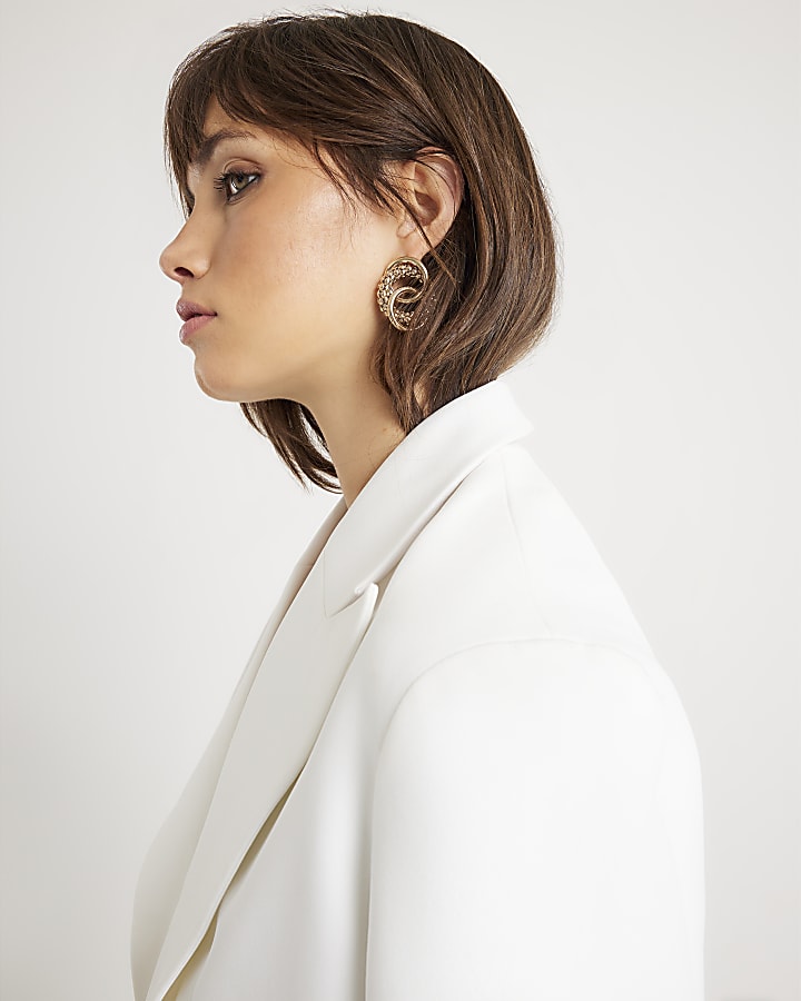 White Long Sleeve Lapel Detail Cropped Blazer