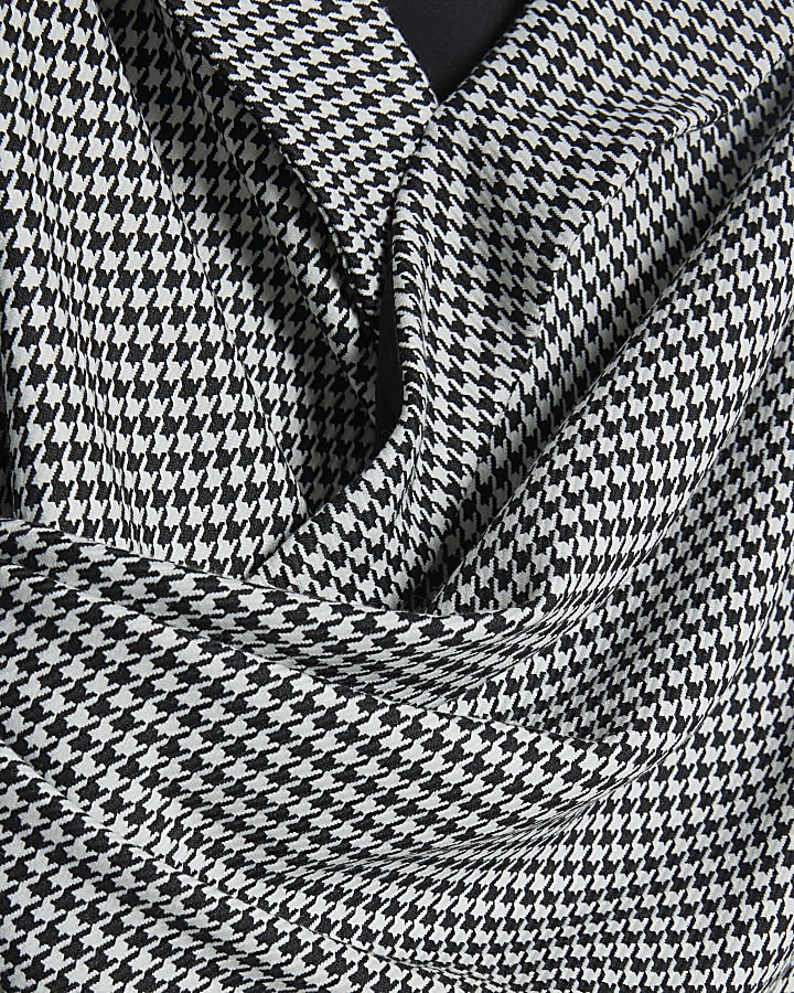 Black Dogtooth Wrap Asymmetric Top