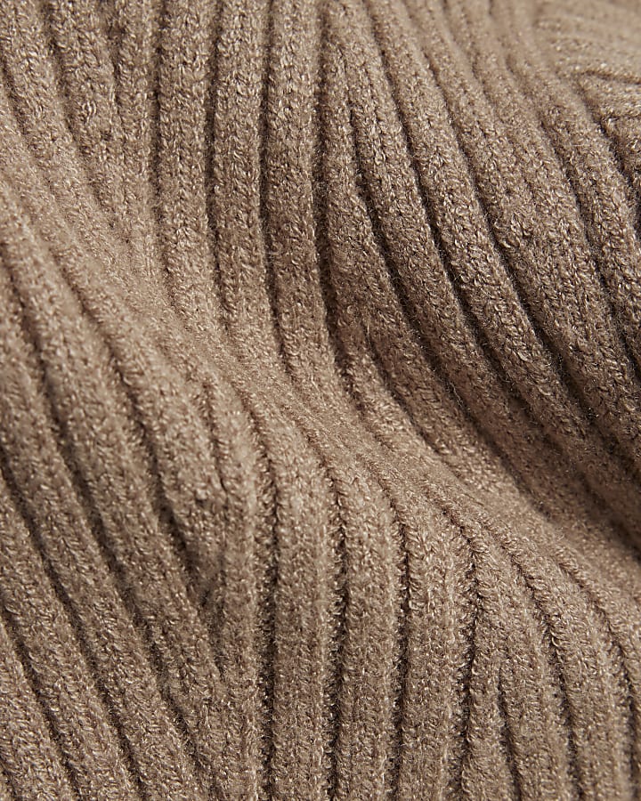 Beige Knitted Structured Sleeve Midi Dress