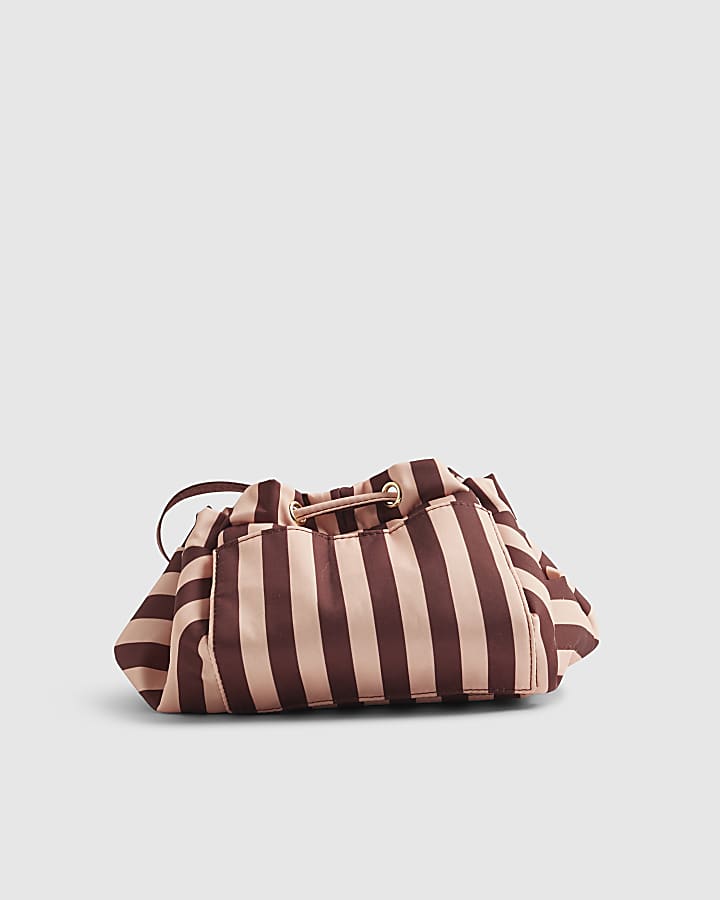 Pink Bow Stripe Drawstring Makeup Bag