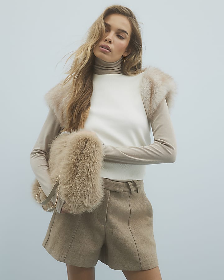 Cream Faux Fur Short Sleeve Top