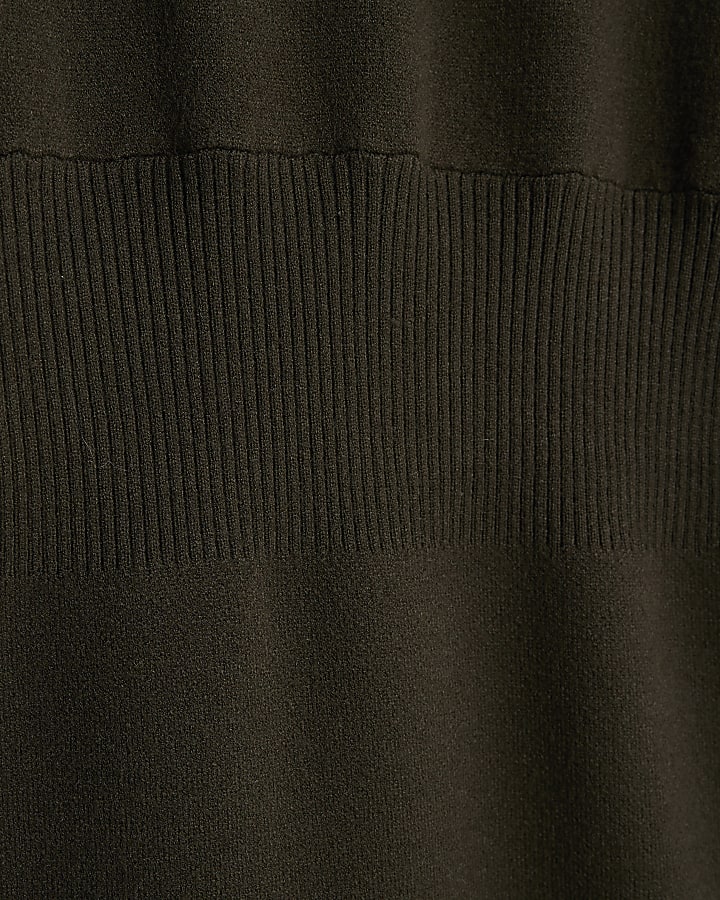 Khaki Knit Fitted Waist Jumper Dress
