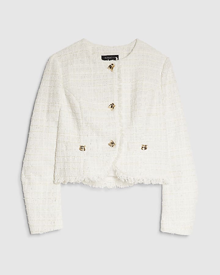 Cream Boucle Long Sleeve Trophy Jacket