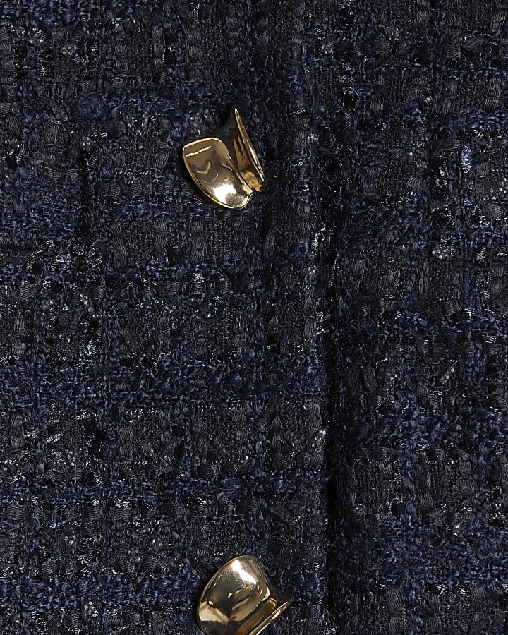 Navy Boucle Sleeveless Pocket Waistcoat