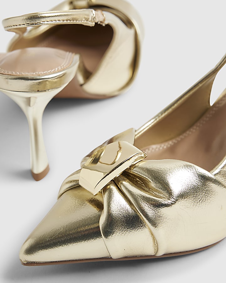 Gold Ruched Slingback Heels