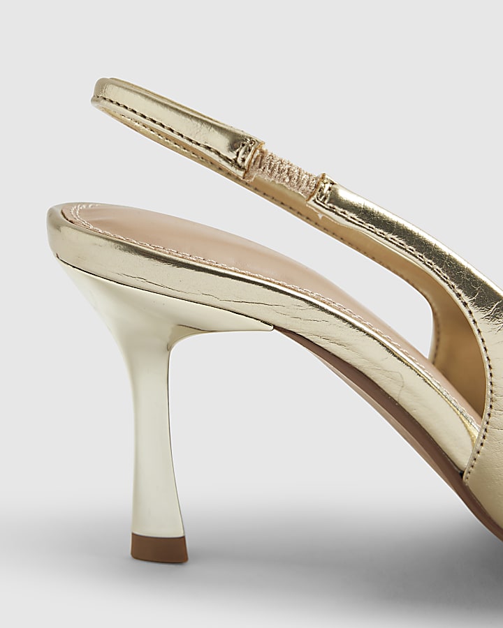 Gold Ruched Slingback Heels