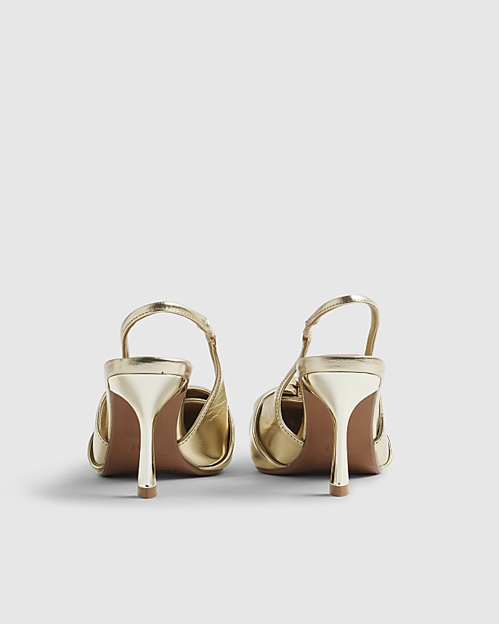Gold Ruched Slingback Heels