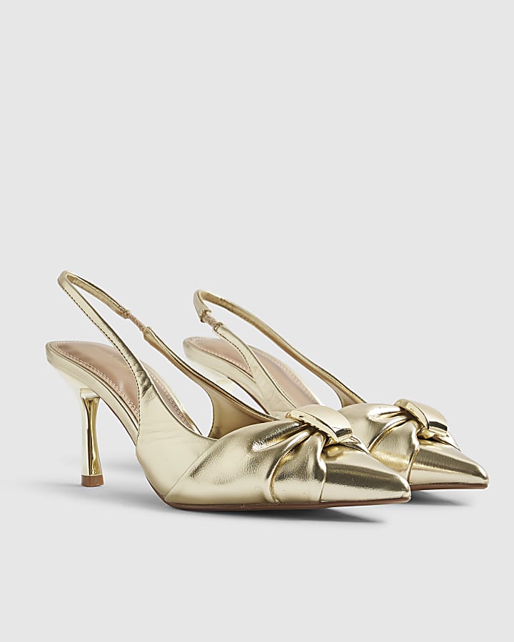 Gold Ruched Slingback Heels