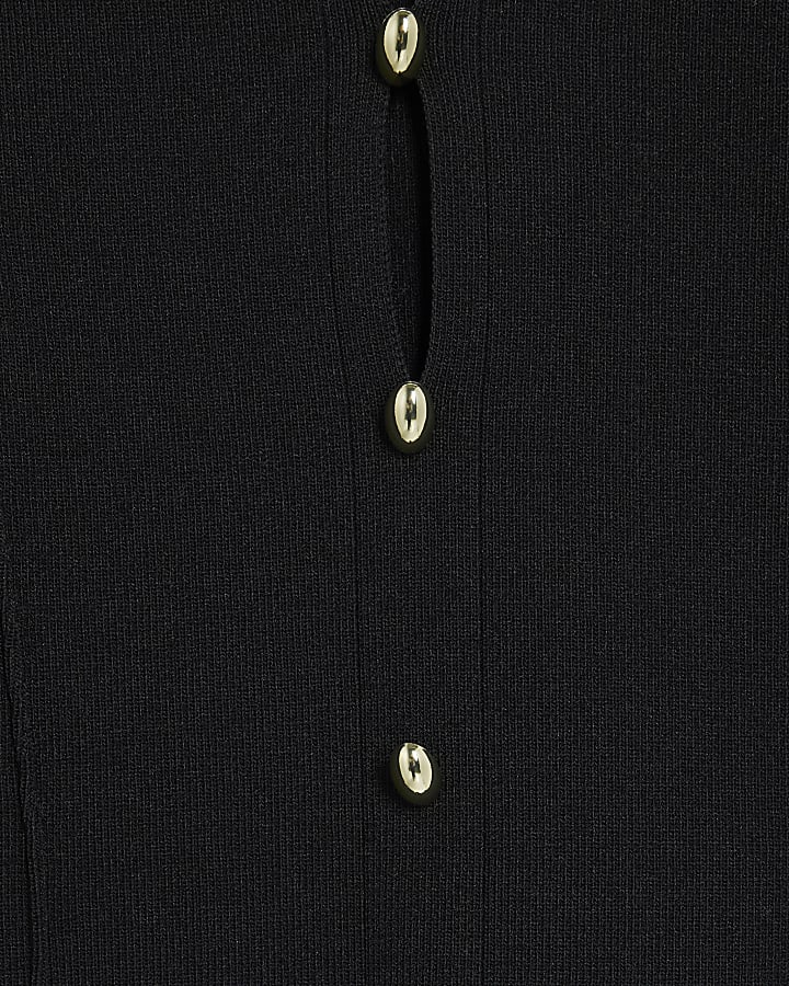 Black Knit Long Sleeve Cut Out Top