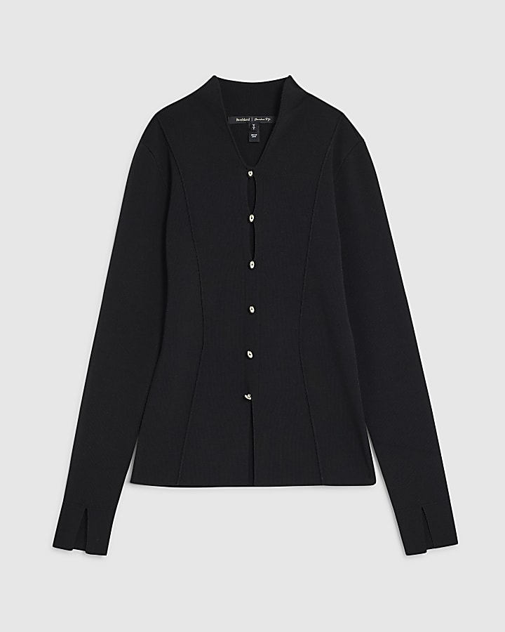 Black Knit Long Sleeve Cut Out Top