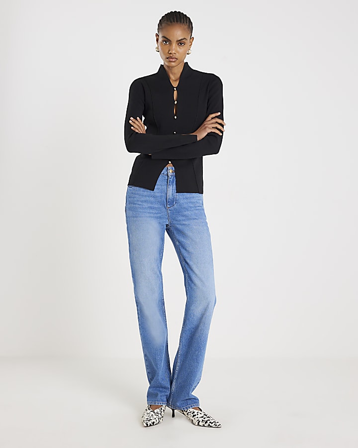 Black Knit Long Sleeve Cut Out Top