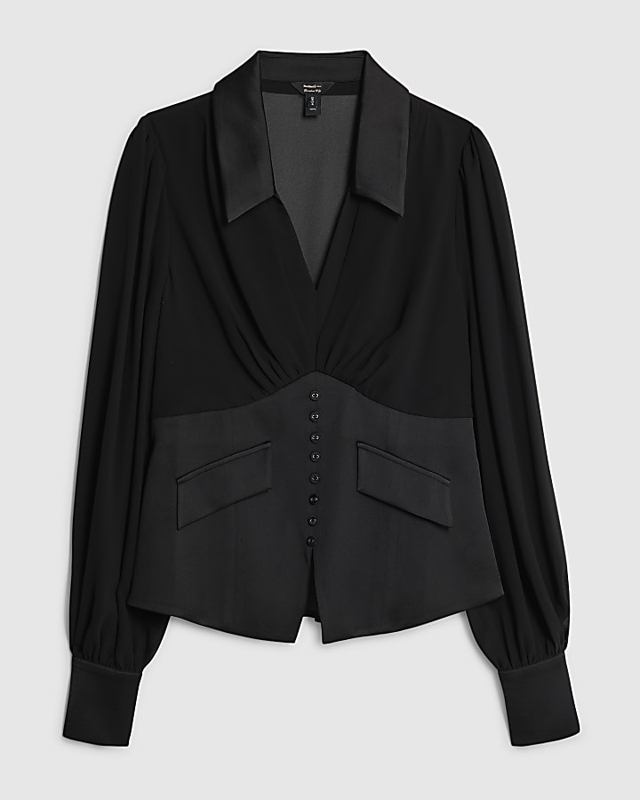 Black Corset Detail Blouse