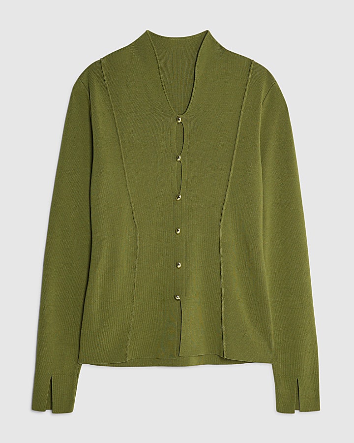 Green Knit Cut Out Top