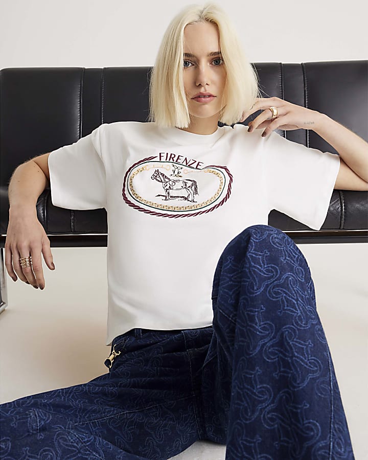 Cream Firenza Horse Monogram T-shirt