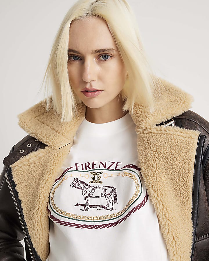 Cream Firenza Horse Monogram T-shirt