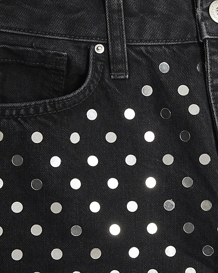 Black Mirror Studded Relaxed Straight Jeans