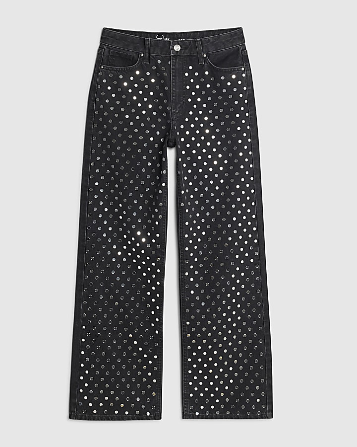 Black Mirror Studded Relaxed Straight Jeans