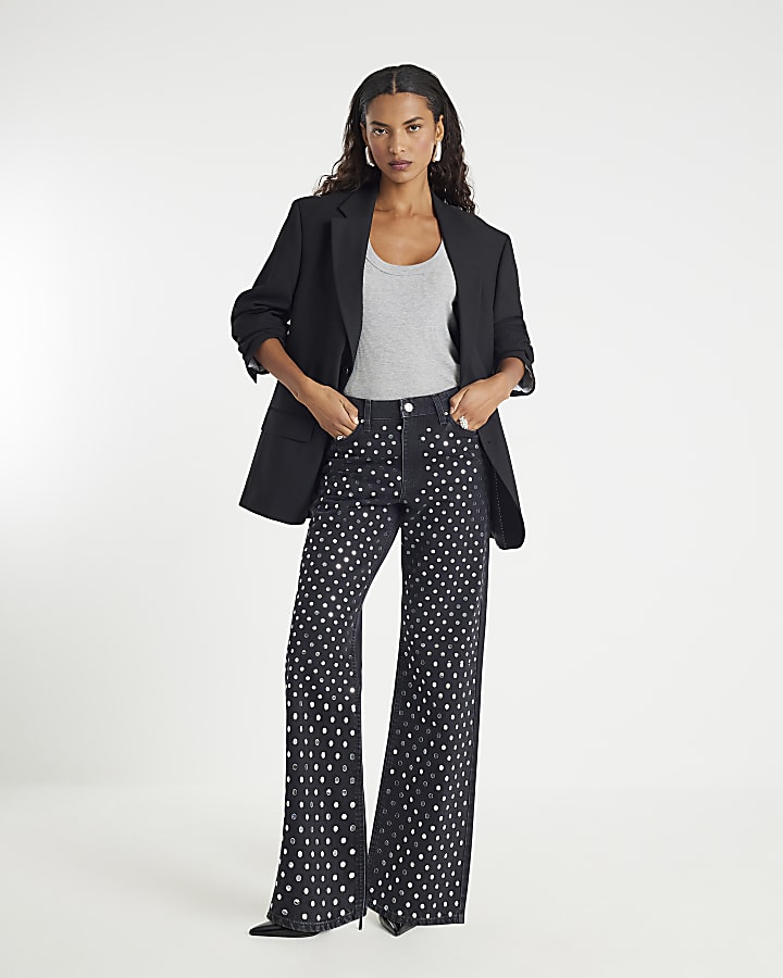 Black Mirror Studded Relaxed Straight Jeans