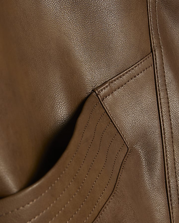 Brown Funnel Neck Distressed Bomber Jacket