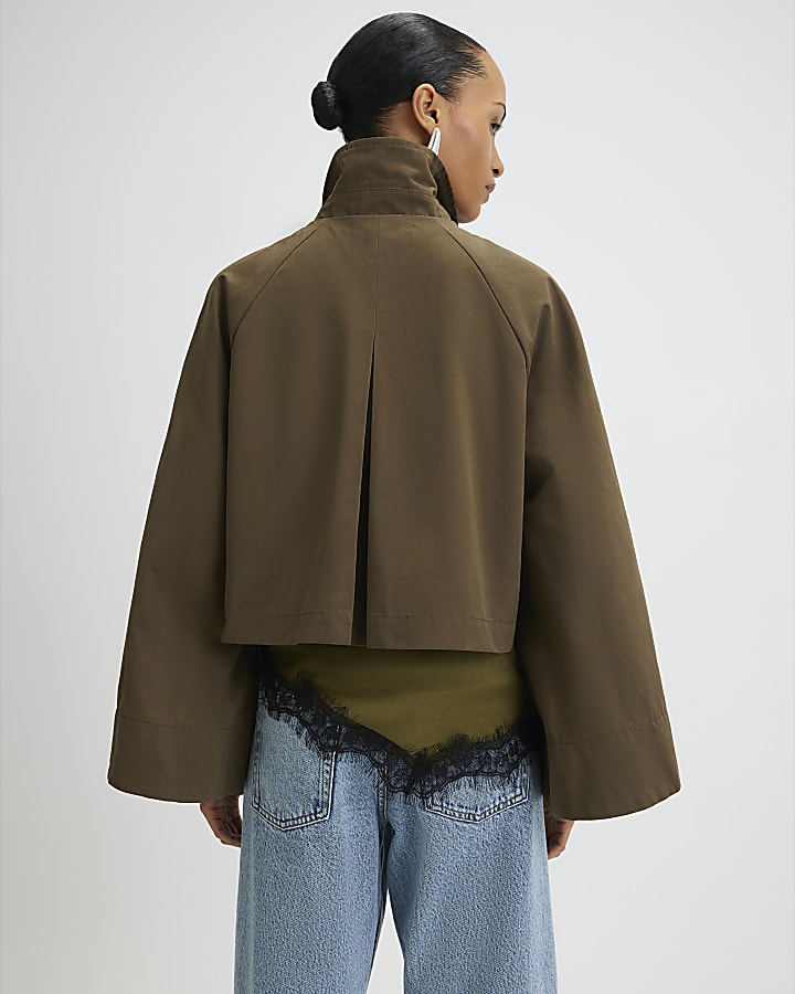 Khaki Batwing Sleeve Barn Jacket