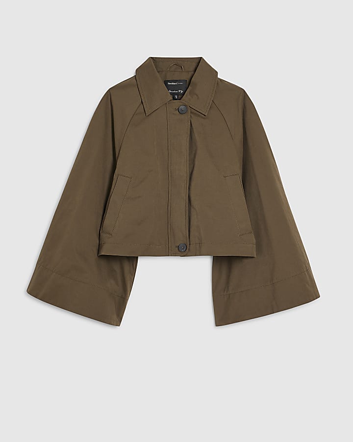 Khaki Batwing Sleeve Barn Jacket