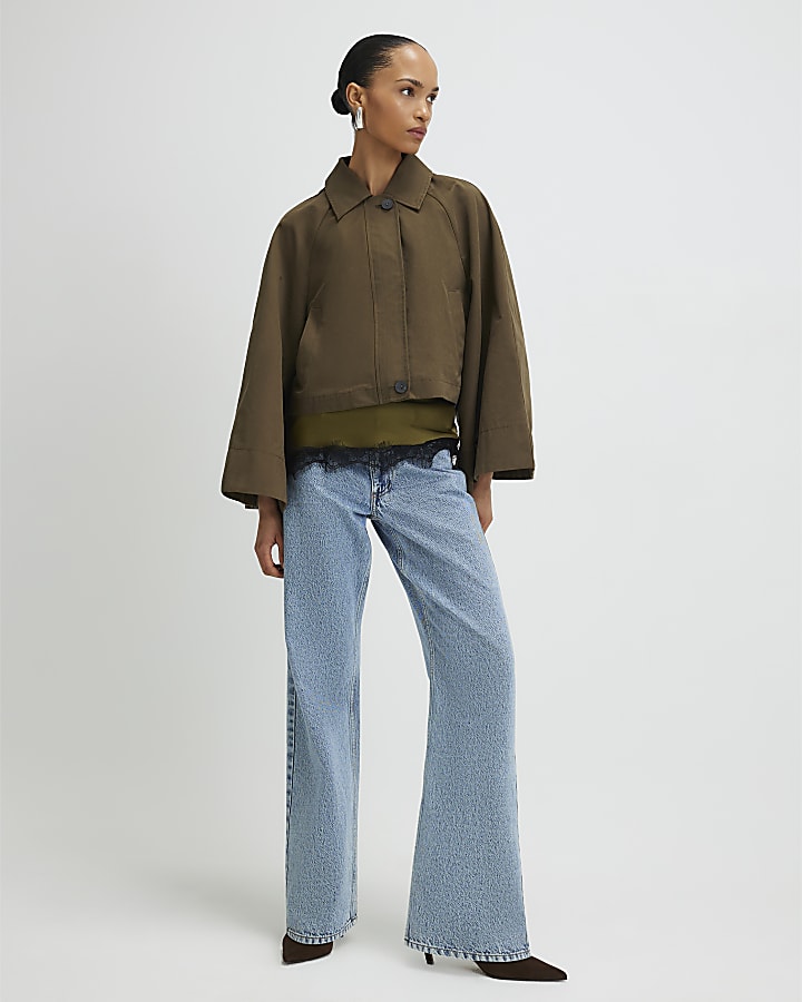 Khaki Batwing Sleeve Barn Jacket
