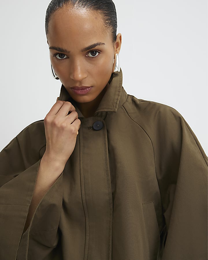 Khaki Batwing Sleeve Barn Jacket