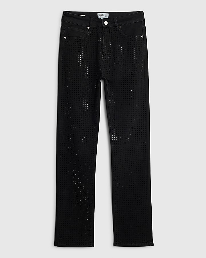 Black Diamante Stretch straight leg jeans