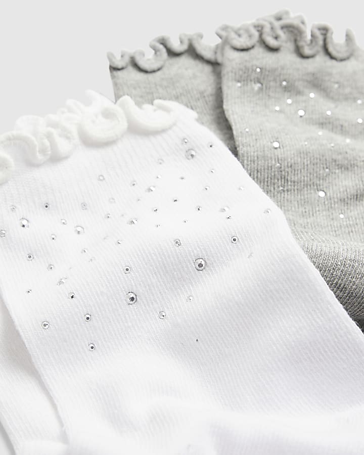 Cream Embellished Frill Pack of 2 Socks