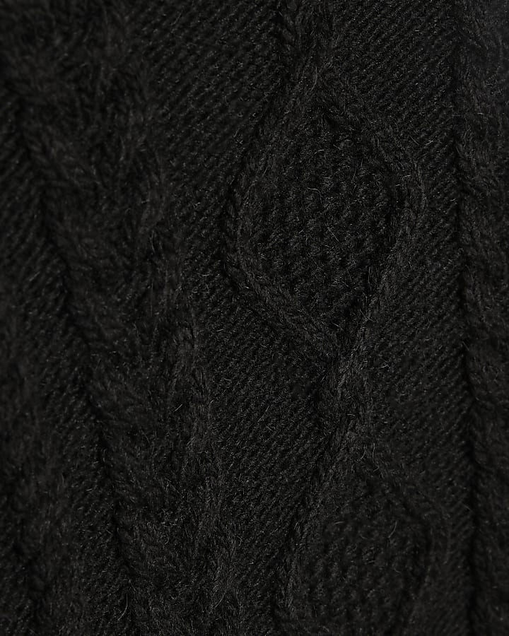 Black Knit Mix Roll Neck Sweatshirt