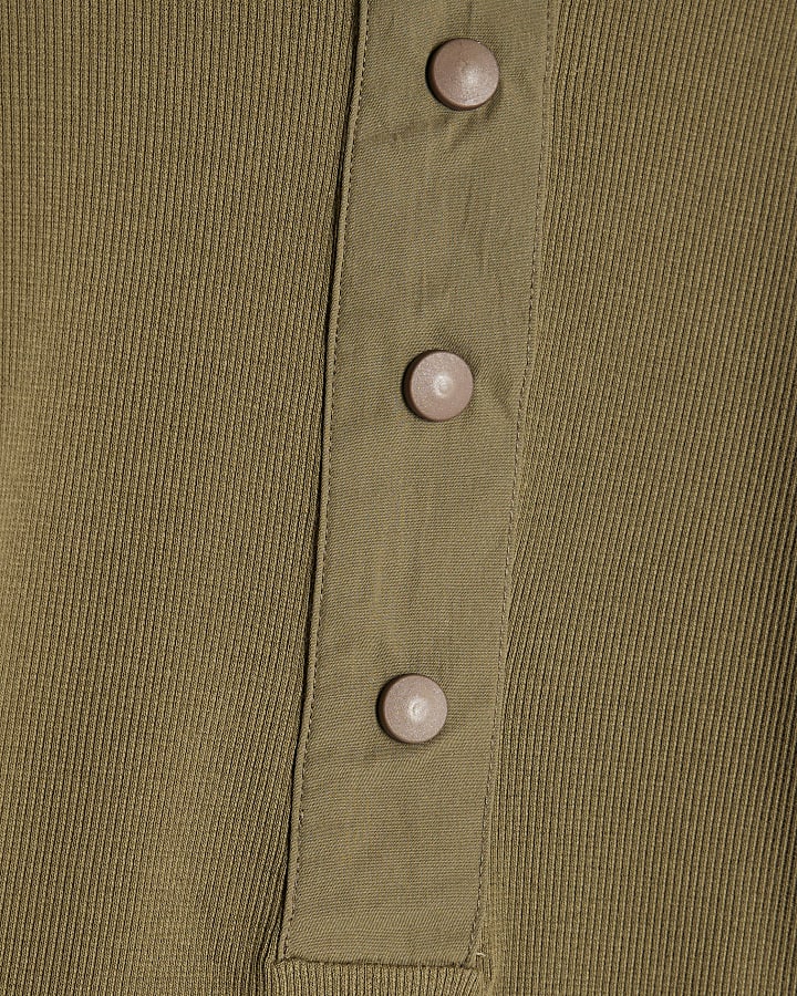 Green Long Sleeve Popper High Neck Top