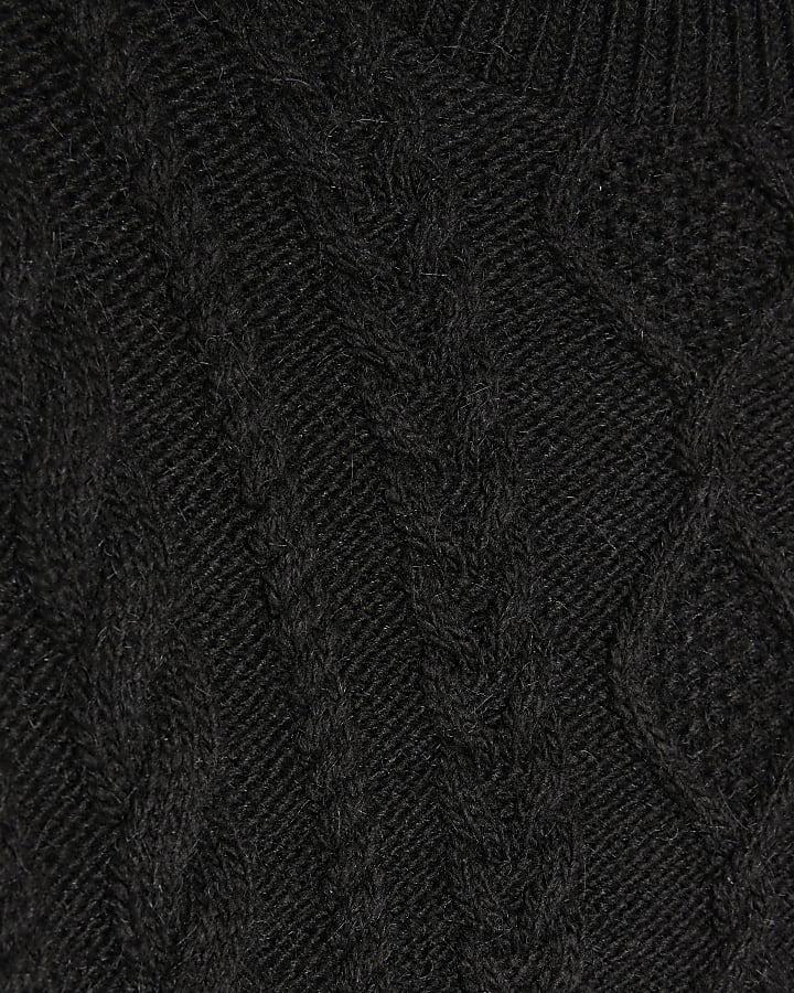 Black Knit Mix Roll Neck Jumper Dress