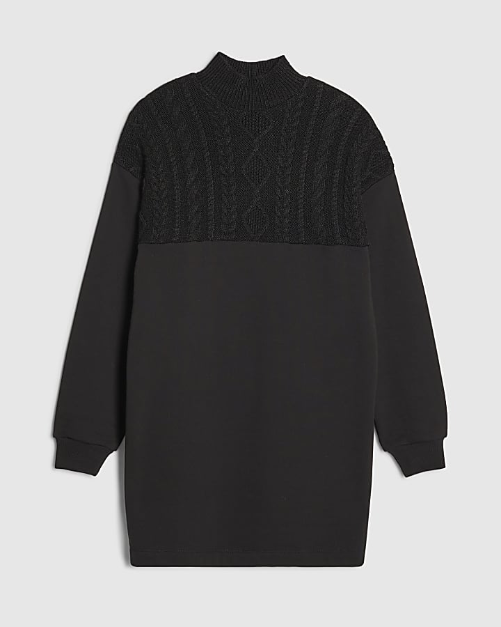 Black Knit Mix Roll Neck Jumper Dress