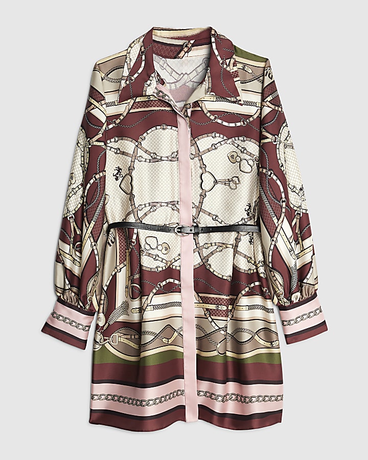 Pink Graphic Print Shirt Dress