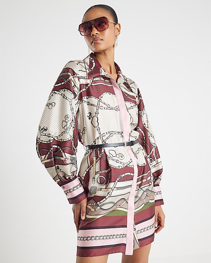 Pink Graphic Print Shirt Dress