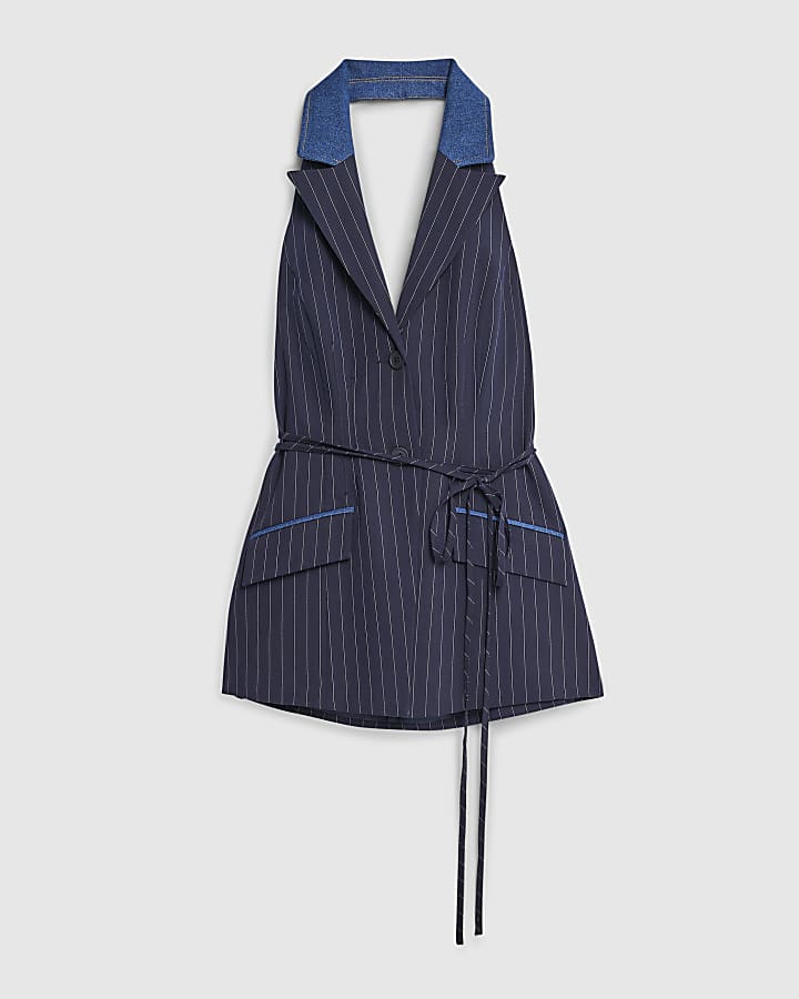 Blue Denim Hybrid Pinstripe Waistcoat
