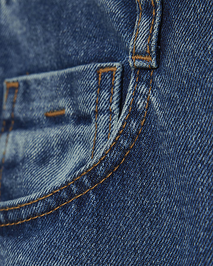 Blue High Rise Seamed Wide Leg Jeans