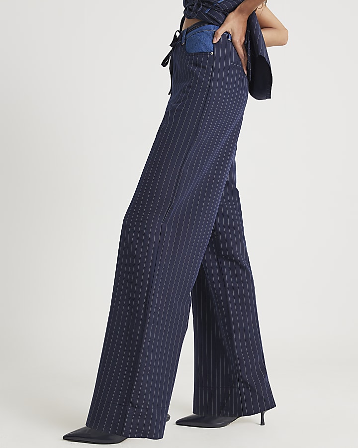 Navy Hybrid Pinstripe Tailored Trousers