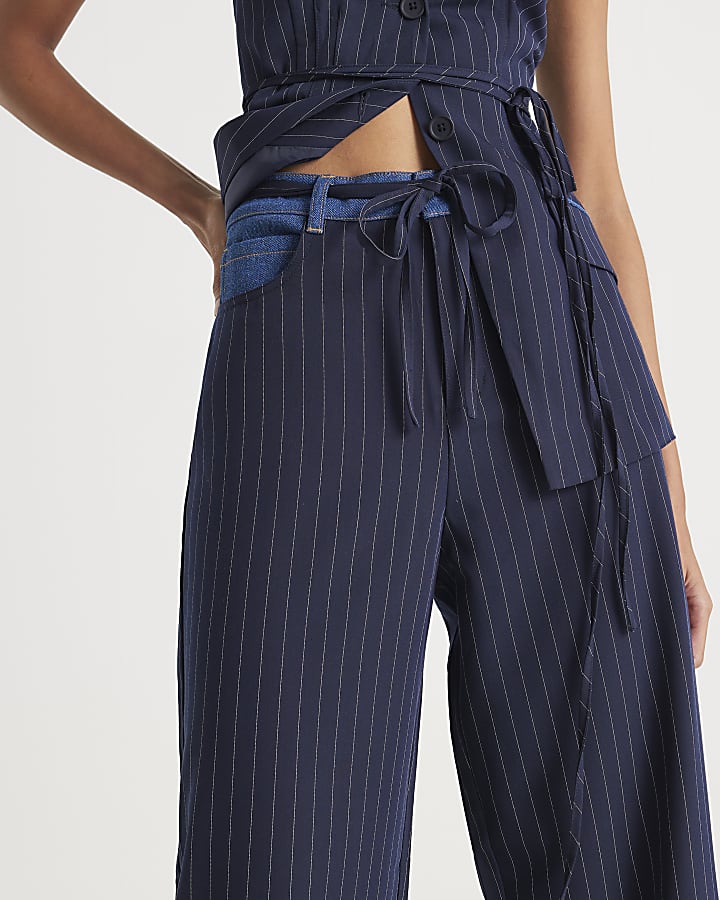 Navy Hybrid Pinstripe Tailored Trousers
