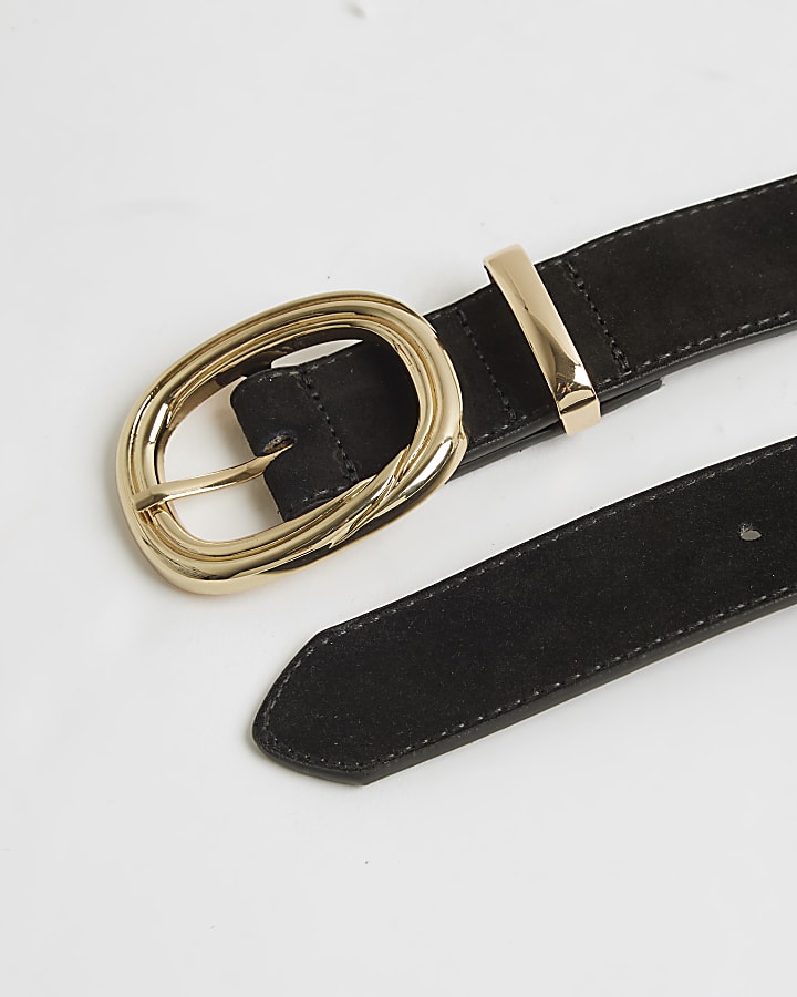 Black Textured Buckle Suede Belt