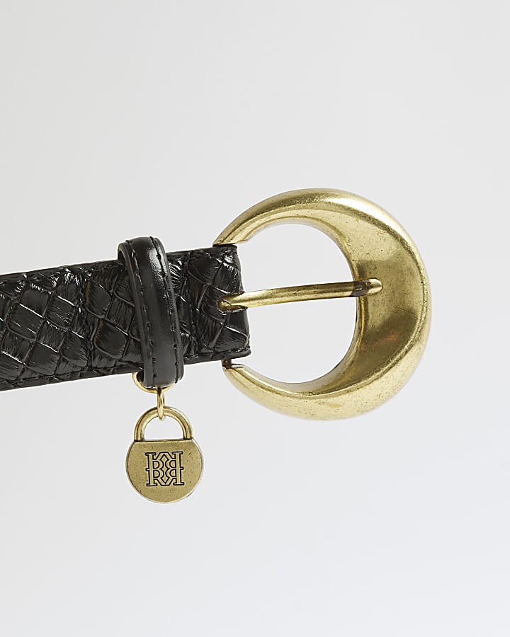 Black Oval Buckle Woven Belt