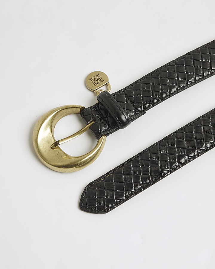 Black Oval Buckle Woven Belt