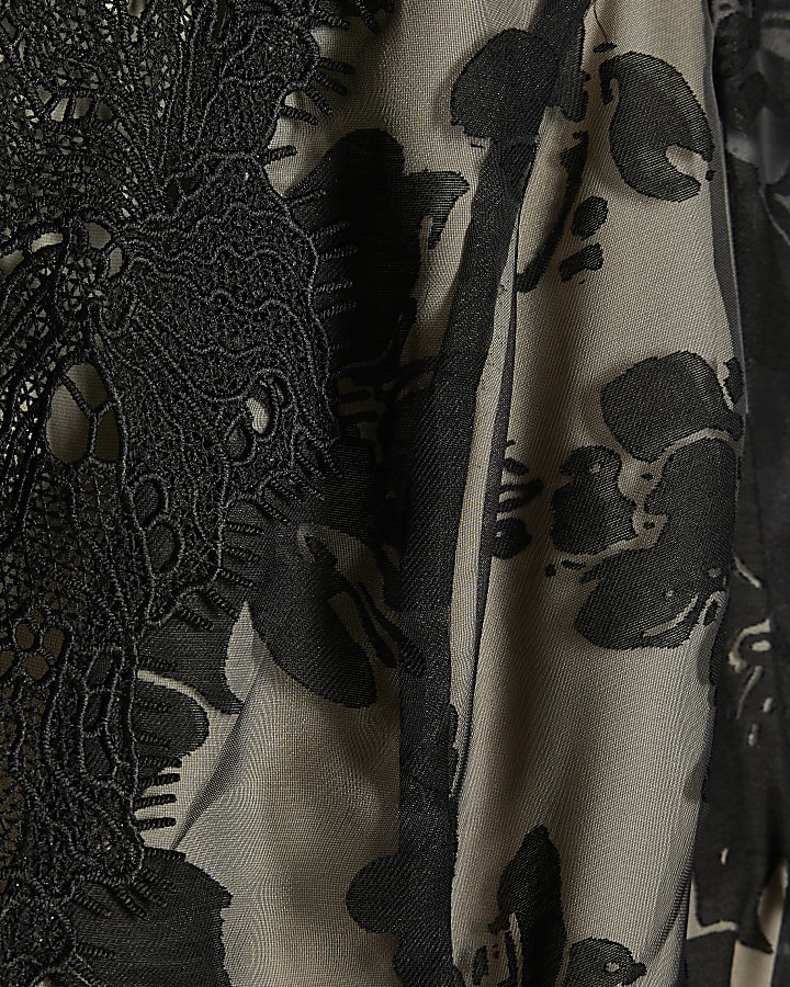 Black Floral Burnout Lace Detail Mini Dress