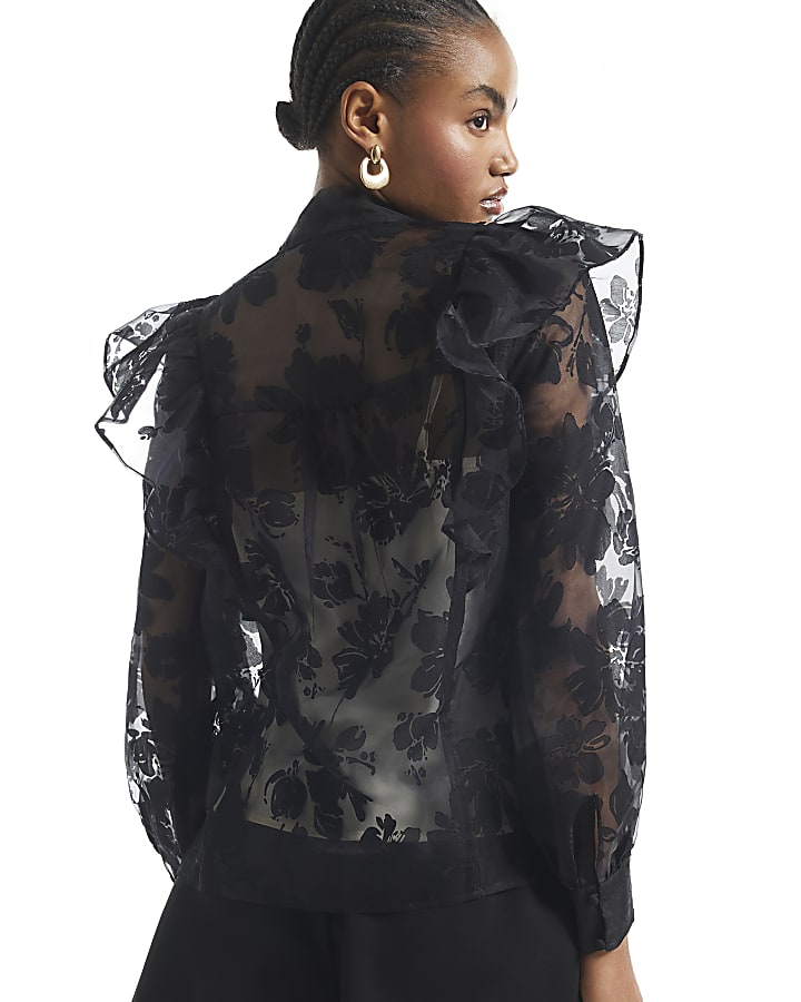 Black Burnout Lace Detail Blouse