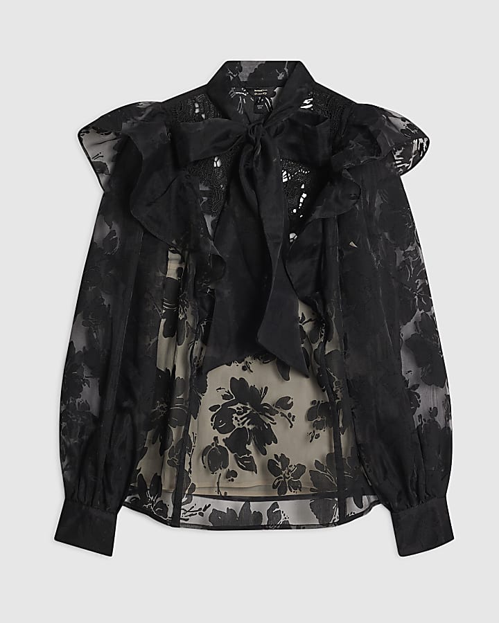 Black Burnout Lace Detail Blouse