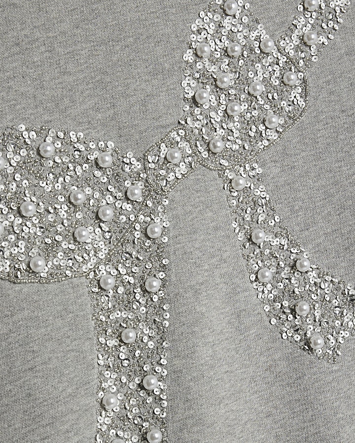 Grey Embellished Bow Christmas Sweatshirt