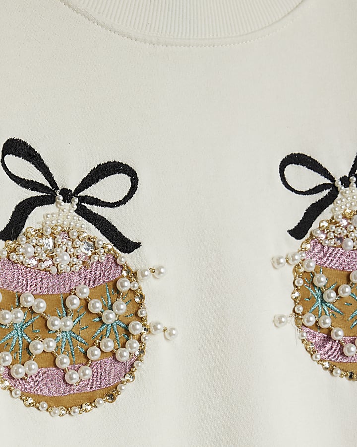 Cream Embellished Bauble Sweatshirt