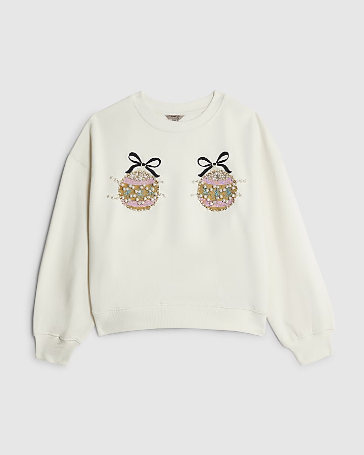 Cream Embellished Bauble Sweatshirt