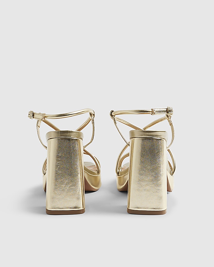 Gold Wide Fit Platform Heeled Sandals